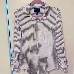 White and blue linen shirt